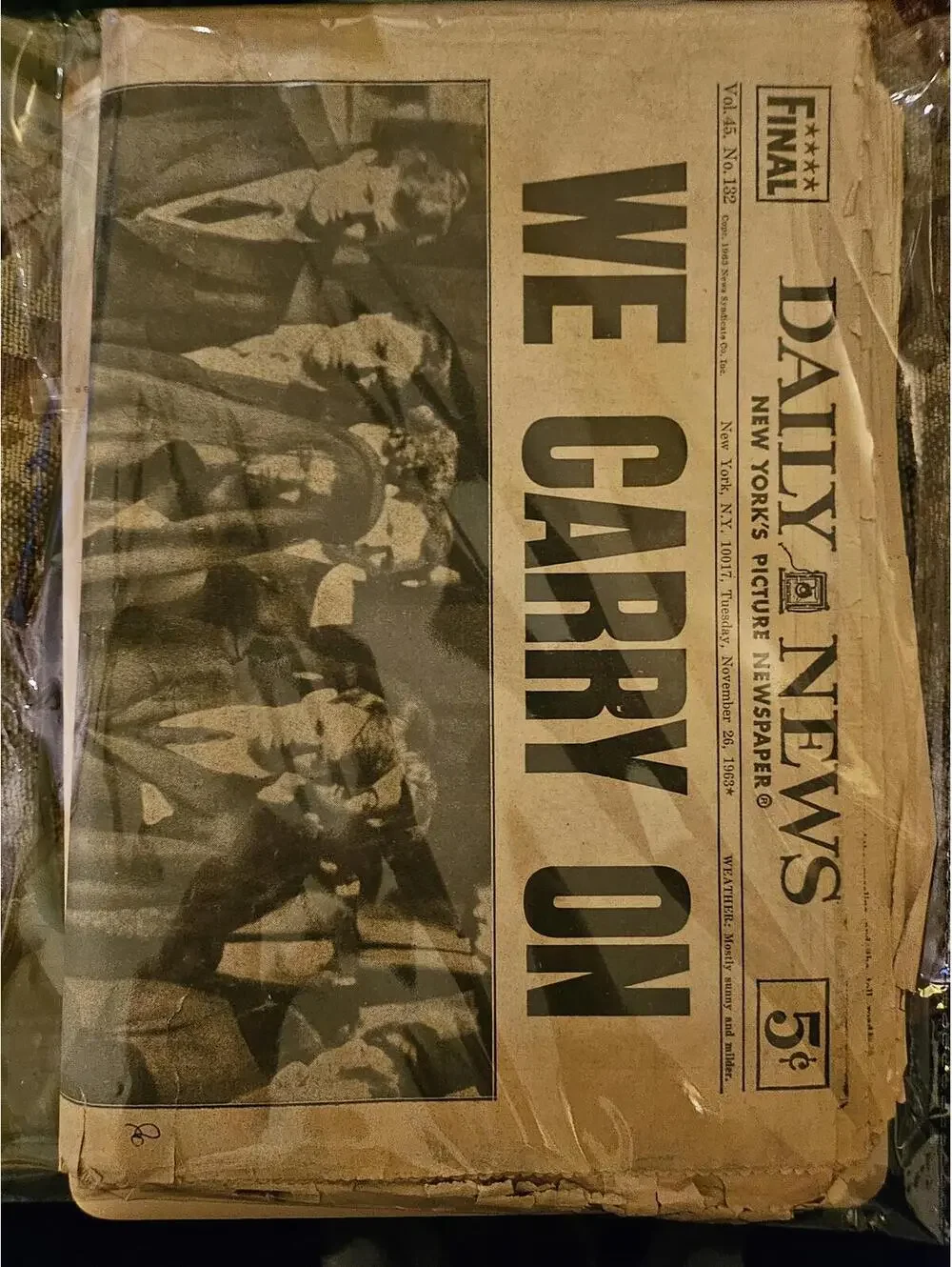 New York Daily News JFK Kennedy Assassination newspaper Nov 26, 1963 We carry on